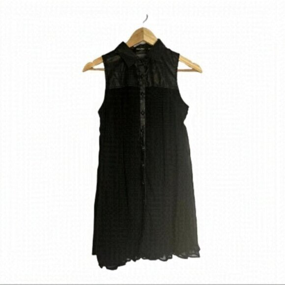 𝅺Doe & Rae Black Chiffon Tunic Dress Button Front Sz S - Picture 2 of 11